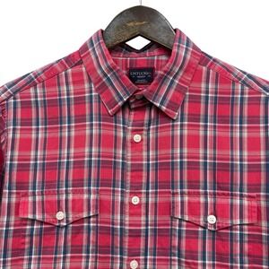 UNTUCKit Men's Size Medium Red/Navy Plaid Double Pocket Button Front Work Shirt
